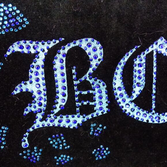 Vtg BCBGMAXAZRIA Y2K Velour Hoodie Track Jacket S Black Rhinestone Animal Spots - Picture 13 of 14